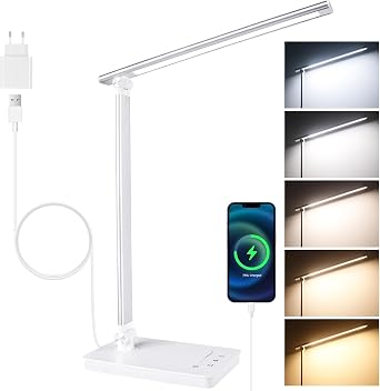Akynite 42 LED Schreibtischlampe Dimmbar USB Anschluss, 2A Adapter enthalten, 5 Farben 10 Helligkeit Leselampe Schreibtisch, Klappbare Lampe Touch mit Timer, Leselampe für Kinder,