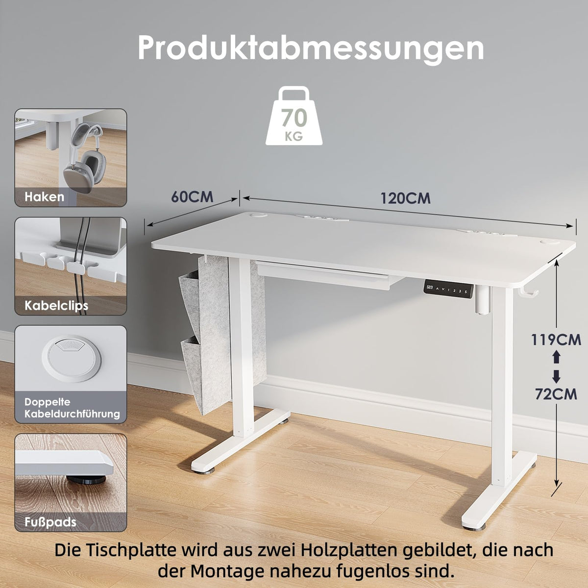 DSNAPE Höhenverstellbarer Schreibtisch · Weiß