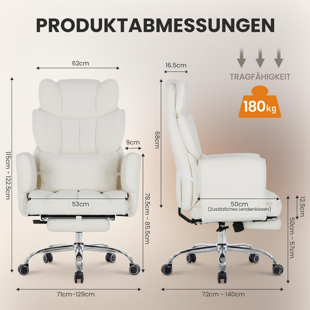 MALOL Bürostuhl Ergonomisch, 360° Drehbar Bürostuhl mit Fußstütze, Belastbar bis 180 kg, 102°-127° verstellbare Rückenlehne, 7 cm Höhenverstellbar, Komfortsessel für Home Office &
