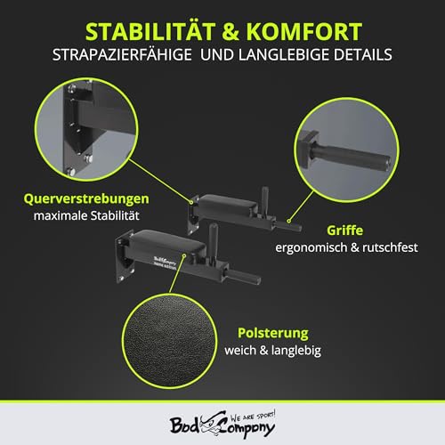 Bad Company Dip-Station zur Wandmontage I Dips-Barren zur Anbringung an der Wand für das Homegym I Parallettes I BCA-46