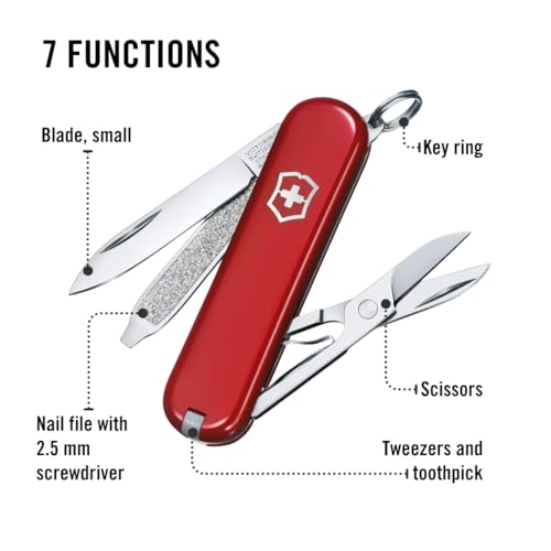 Victorinox Schweizer Taschenmesser, Klein, Classic SD, Multitool, Swiss Army Knife, Geschenk, 7 Funktionen, Klinge, Nagelfeile