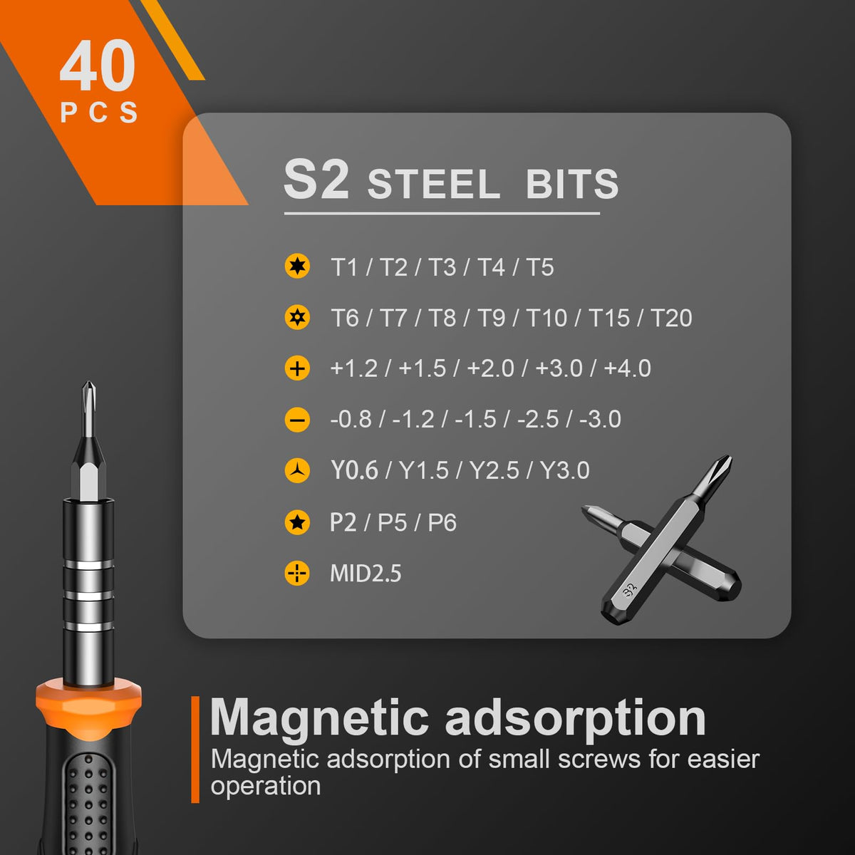 JOREST 40Pcs Feinmechaniker Schraubendreher Set, Mini Werkzeug Set mit Torx T5 T6 T8 T9 T10 T20, usw, Reparatur Kit für iphone, ipad, Switch, PS4, Xbox, Laptop, Macbook, Computer, Brille, Uhren, usw