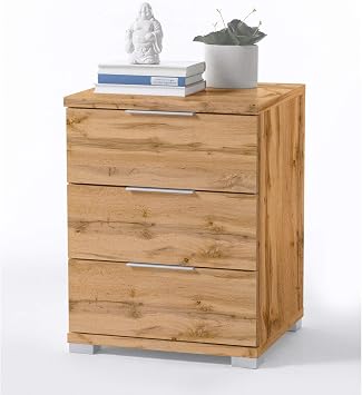 Stella Trading Universal Nachttisch in Wildeiche Optik - Moderner Nachtschrank mit drei Schubladen für Ihr Boxspringbett - 46 x 61 x 42 cm (B/H/T)