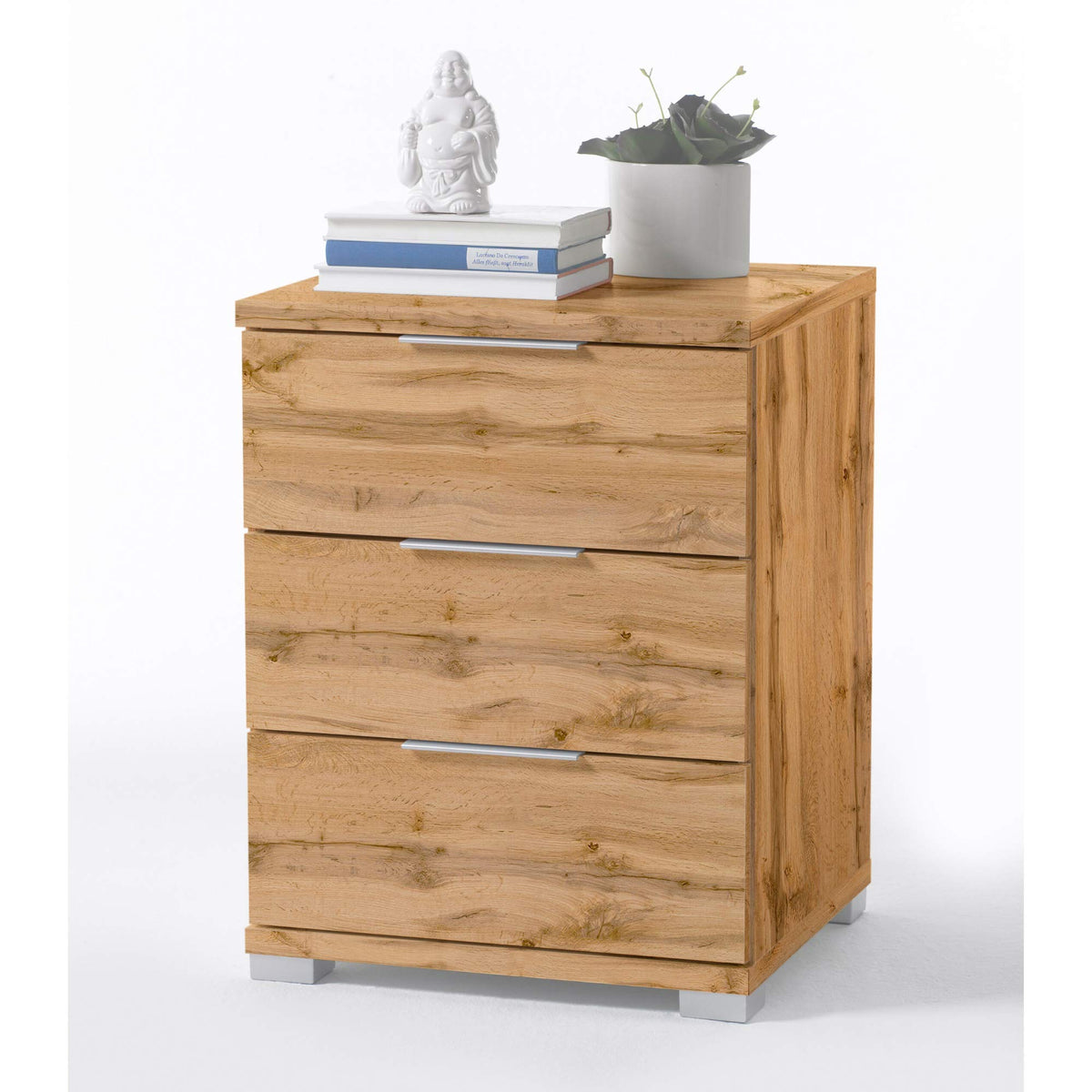 Stella Trading Universal Nachttisch in Wildeiche Optik - Moderner Nachtschrank mit drei Schubladen für Ihr Boxspringbett - 46 x 61 x 42 cm (B/H/T)