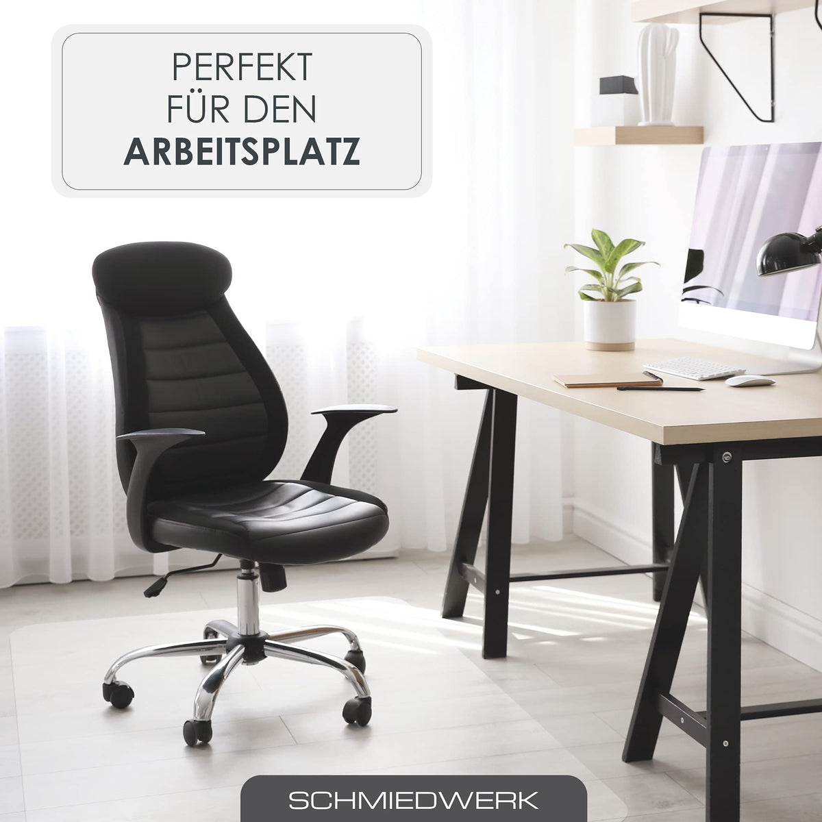 SCHMIEDWERK Bürostuhl Unterlage versch. Größen - Bodenschutzmatte für Schreibtischstuhl Antirutsch in milchweiß | Made in Germany (90x120cm)