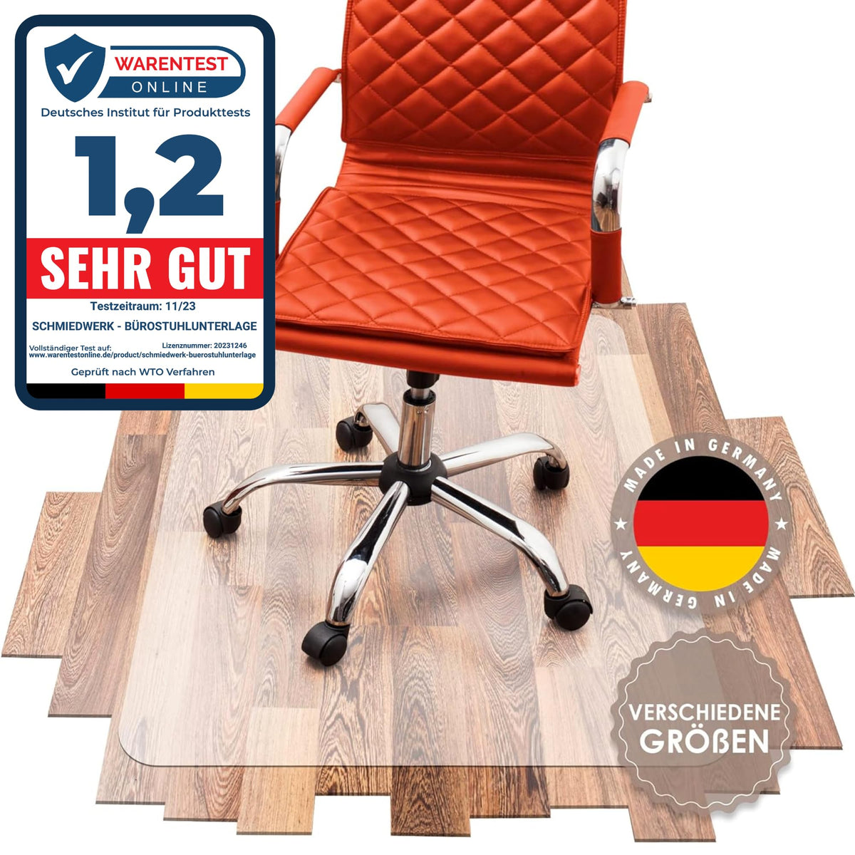 SCHMIEDWERK Bürostuhl Unterlage versch. Größen - Bodenschutzmatte für Schreibtischstuhl Antirutsch in milchweiß | Made in Germany (90x120cm)