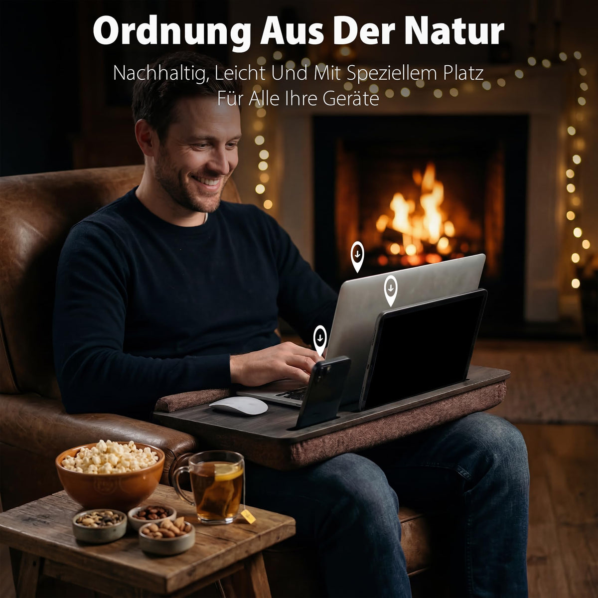 Vigo Wood Laptop-Schoßtisch mit Kissen, tragbarer Betttisch für das Home Office bis zu 17,3 Zoll mit Tablet- & Handy-Slot (Cambridge)