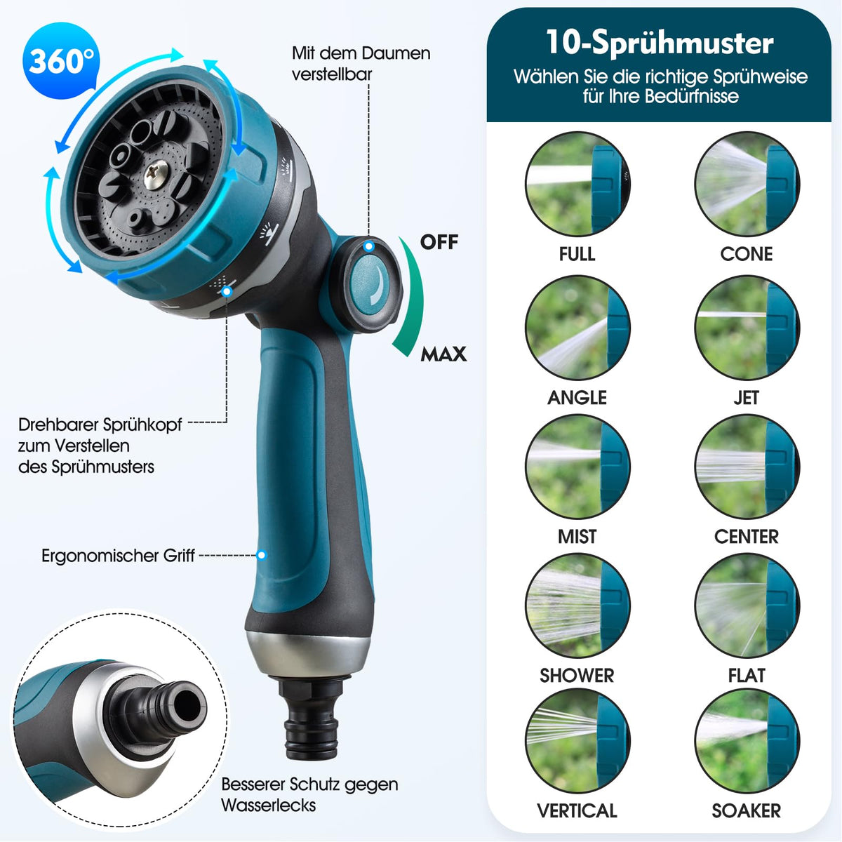Gartenschlauch 15m Flexibel Wasserschlauch mit 10-Funktionen-Düse