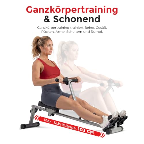 Sunny Health & Fitness Smart Kompaktes Hydraulisches Rudergerät, 12 Stufen