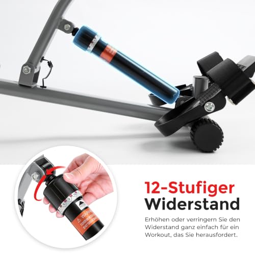 Sunny Health & Fitness Smart Kompaktes Hydraulisches Rudergerät, 12 Stufen