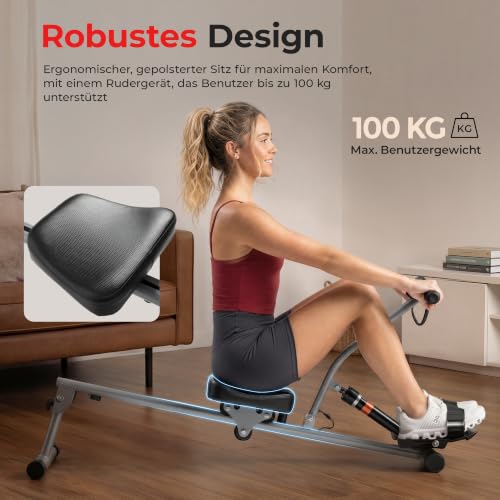 Sunny Health & Fitness Smart Kompaktes Hydraulisches Rudergerät, 12 Stufen