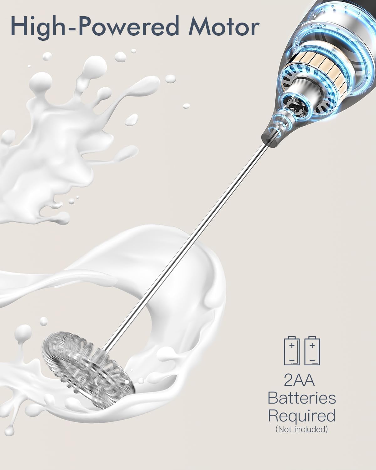 Milchaufschäumer Stab/Milchschäumer Elektrisch tragbarer mit Hoher Leistung Getränkemixer Kaffeebesen batteriebetriebener für Latte, Matcha-Tee, Cappuccino, Schwarz