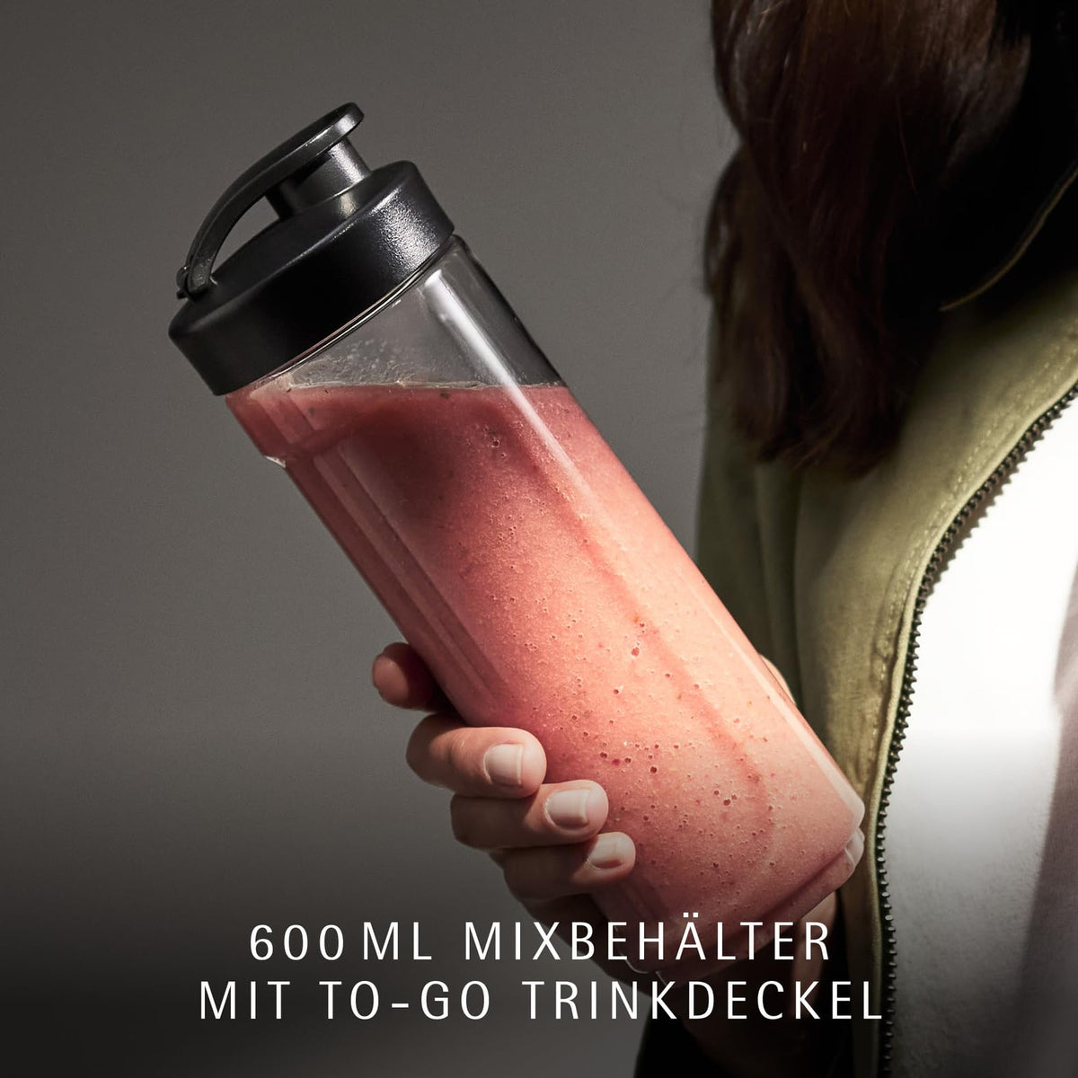 WMF Kult X Mix & Go Mini Smoothie Maker, Standmixer, Blender elektrisch, Shake Mixer 300 Watt Leistung, Tritan-Kunststoff Flasche 600ml, auslaufsicherer Schraubdeckel, rutschfeste Füße, Silber/Schwarz