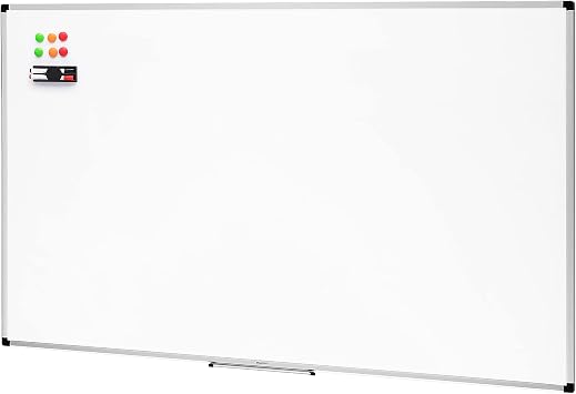 Amazon Basics Magnet-Whiteboard mit Aluminiumrahmen, Stifthalter, 6 Magneten, 1 Radiergummi und 2 Markern für Büro und Zuhause, zur Wandmontage, Trocken Abwischbar, 90cm x 60cm