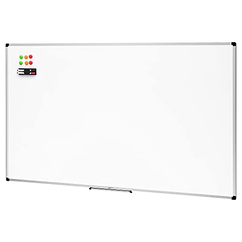 Amazon Basics Magnet-Whiteboard mit Aluminiumrahmen, Stifthalter, 6 Magneten, 1 Radiergummi und 2 Markern für Büro und Zuhause, zur Wandmontage, Trocken Abwischbar, 90cm x 60cm