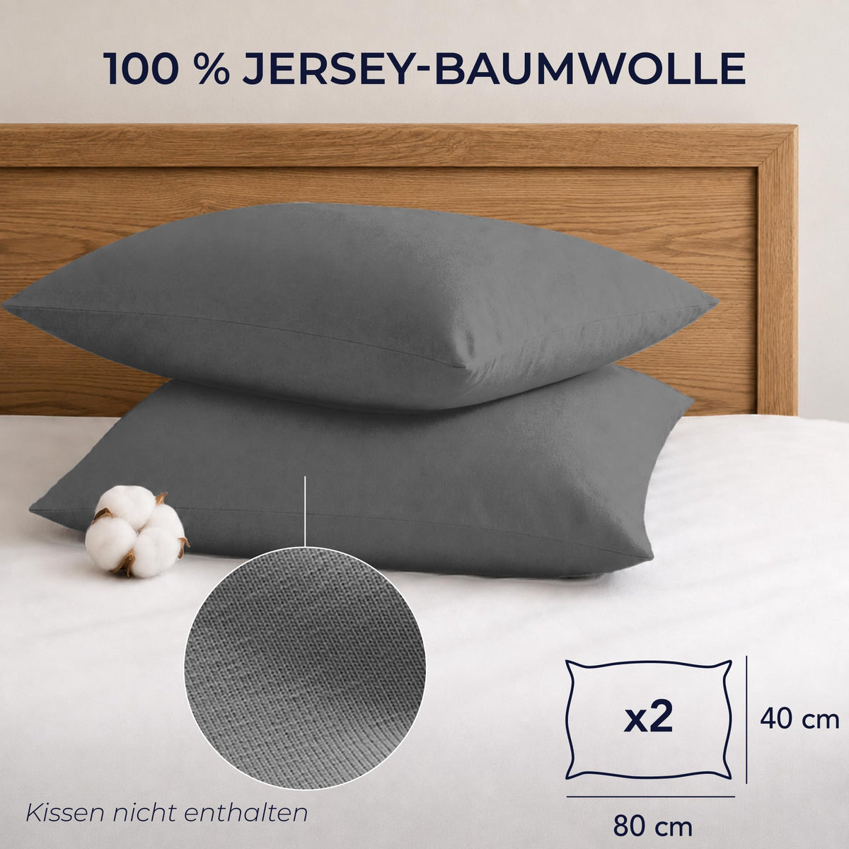 Dreamzie - Kissenbezug 40 x 80cm - 2er Set - 100% Baumwolle - Anthrazit
