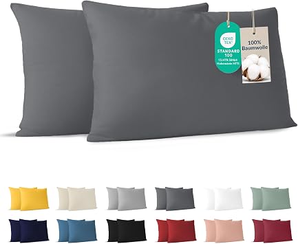 Dreamzie - Kissenbezug 40 x 80cm - 2er Set - 100% Baumwolle - Anthrazit