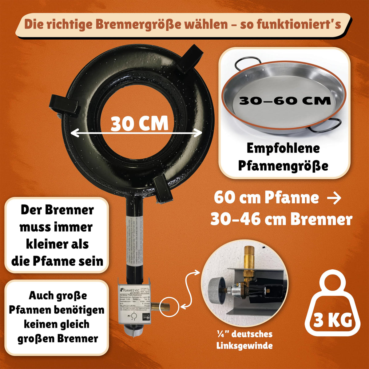 Outdoor-Gasbrenner 30 cm 8 kW für Paellapfanne