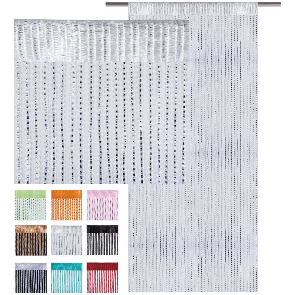 Bestlivings Fadenvorhang mit Stangendurchzug, Gardine in Lurex-Optik, Dekoartikel in vielen Farben und Größen (weiß - perlweiß / 140x250 cm)