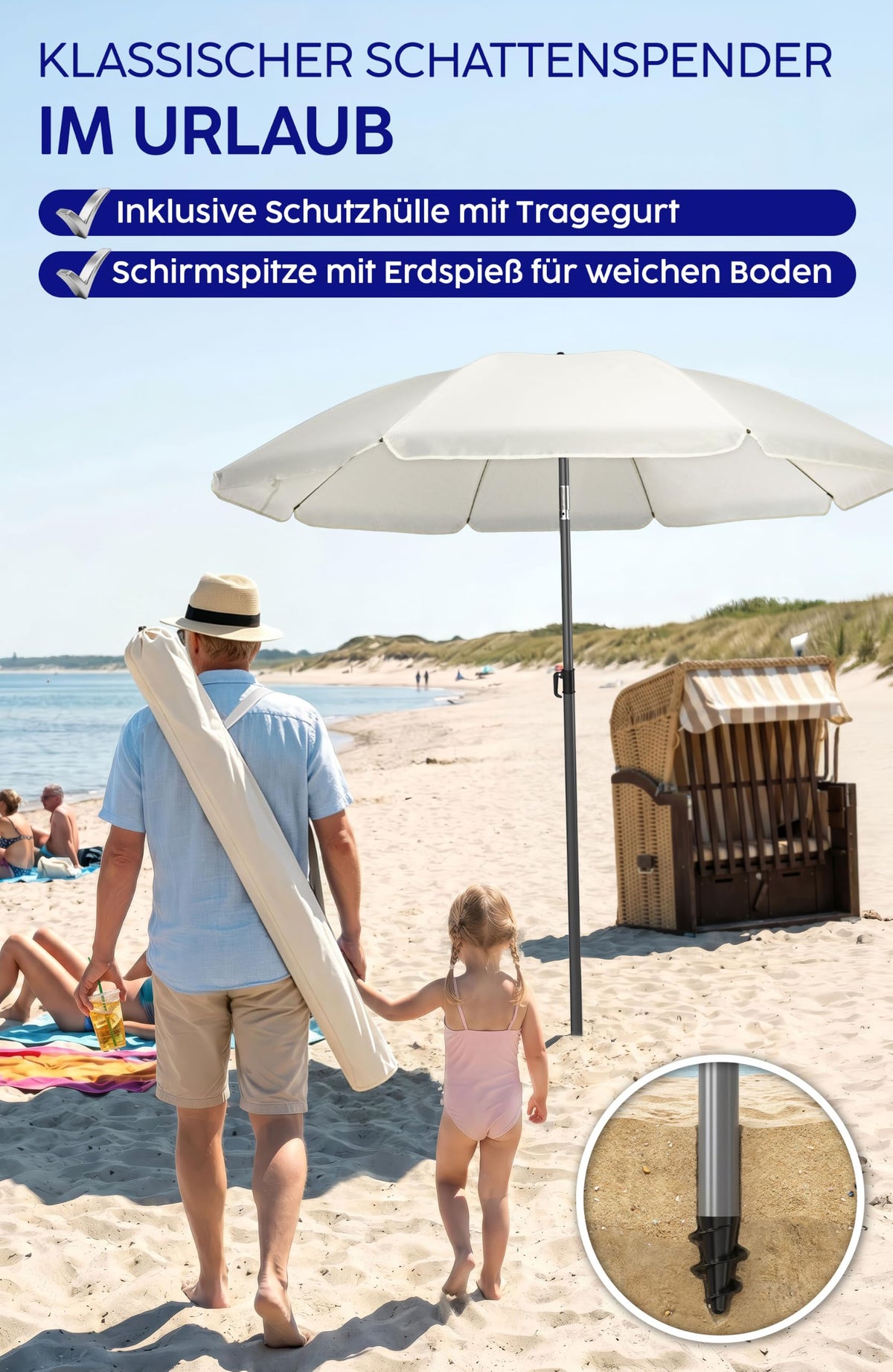 4smile Sonnenschirm Strand Ø 180 cm, Beige