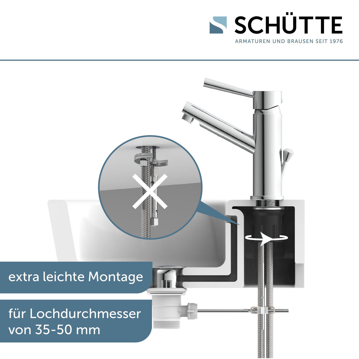 SCHÜTTE Waschtischarmatur Cornwall, Chrom, Badarmatur, Hochdruck