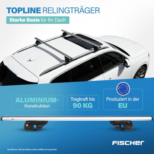 FISCHER Relingträger TopLine XL, für Fahrradträger, Dachboxen oder als Skihalter, für offene Dachrelinge, Aluminium, Tragkraft 90 kg, vormontiert, inklusive Schloss, Barrenstärke 45 x 28 mm, Barrenlän