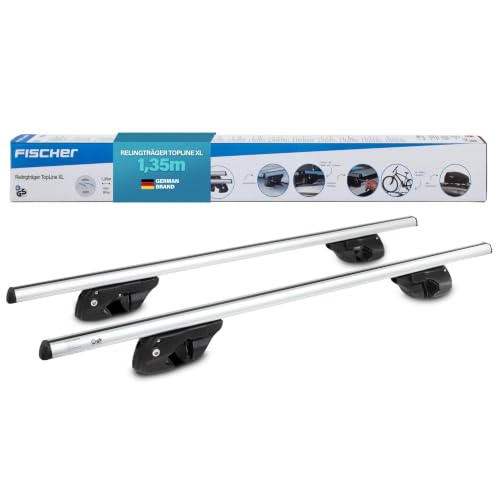 FISCHER Relingträger TopLine XL, für Fahrradträger, Dachboxen oder als Skihalter, für offene Dachrelinge, Aluminium, Tragkraft 90 kg, vormontiert, inklusive Schloss, Barrenstärke 45 x 28 mm, Barrenlän