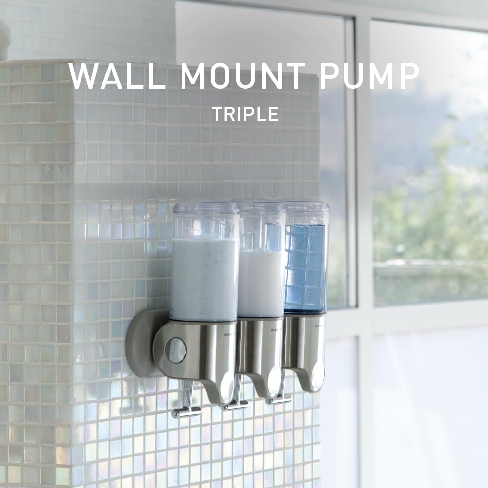 simplehuman BT1029 444 ml dreifach, Spender mit Wandhalterung, Seifenspender Wandbefestigung, gebürsteter Stahl, 5 Jahre Garantie
