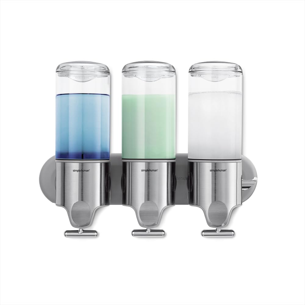 simplehuman BT1029 444 ml dreifach, Spender mit Wandhalterung, Seifenspender Wandbefestigung, gebürsteter Stahl, 5 Jahre Garantie