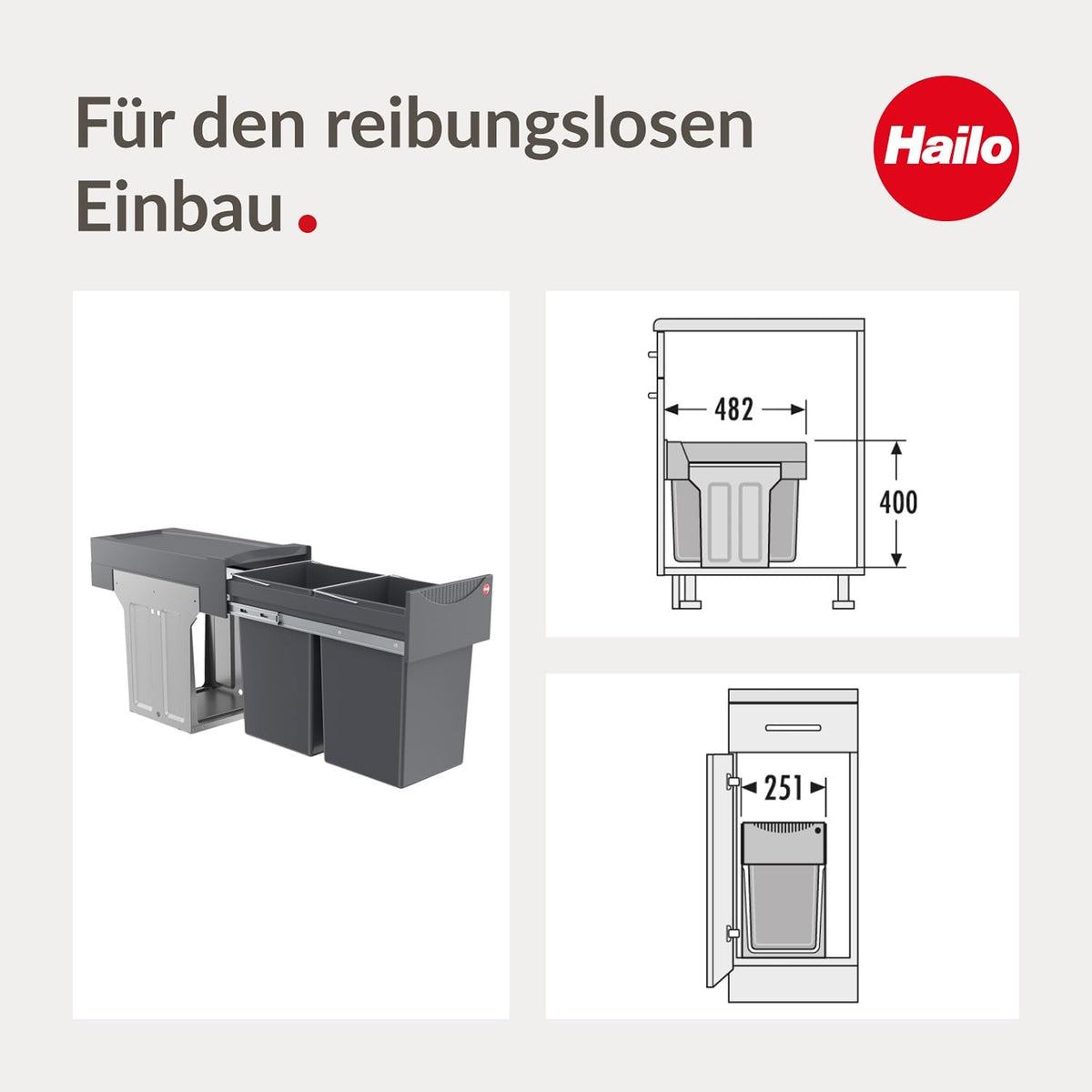 Hailo AS Tandem 15/15 dunkelgrau - 3666101 Einbau Abfallsammler