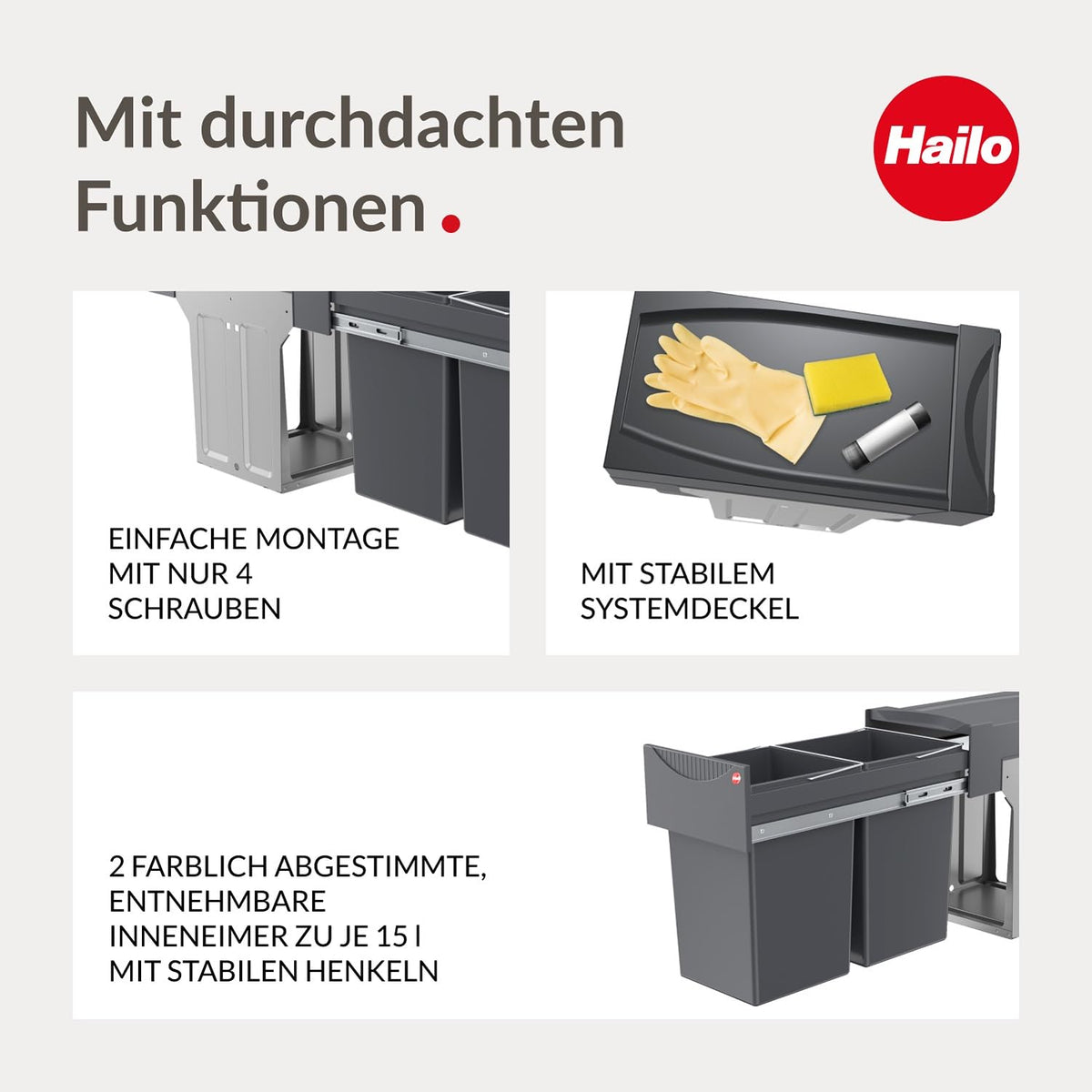Hailo AS Tandem 15/15 dunkelgrau - 3666101 Einbau Abfallsammler