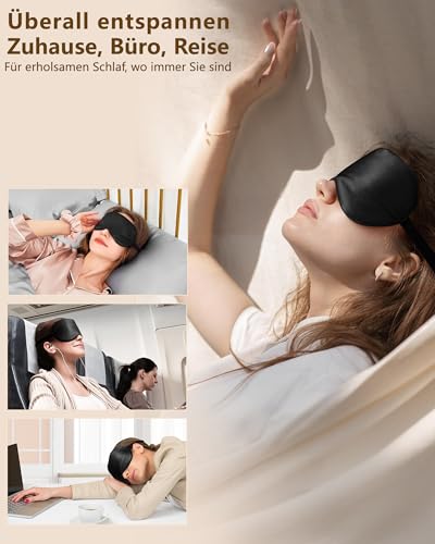 Aosun Schlafmaske Seide für Seitenschläfer, 22MM, 100% Bio Maulbeerseide, Professional 100% Lichtblockierende Schlafbrille mit Verstellbarem Band für Frauen & Herren, Schlaf Augenmaske für Reisen