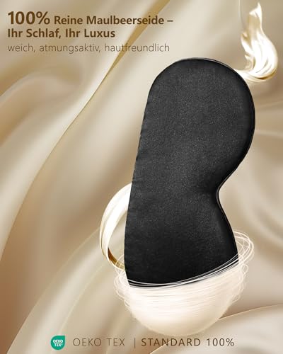 Aosun Schlafmaske Seide für Seitenschläfer, 22MM, 100% Bio Maulbeerseide, Professional 100% Lichtblockierende Schlafbrille mit Verstellbarem Band für Frauen & Herren, Schlaf Augenmaske für Reisen