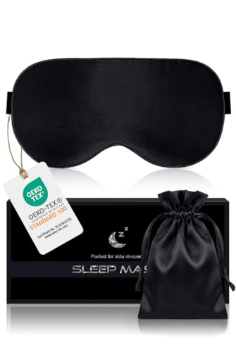 Aosun Schlafmaske Seide für Seitenschläfer, 22MM, 100% Bio Maulbeerseide, Professional 100% Lichtblockierende Schlafbrille mit Verstellbarem Band für Frauen & Herren, Schlaf Augenmaske für Reisen