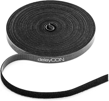 deleyCON 10m Klett Kabelbinder Klettbandrolle 10mm zuschneidbar - Schwarz