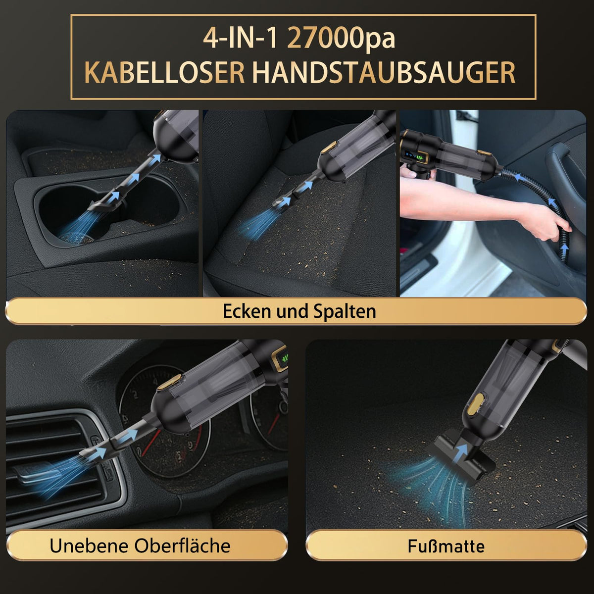 Handstaubsauger Akku,Mini Kabellos Auto staubsauger stark 27000Pa