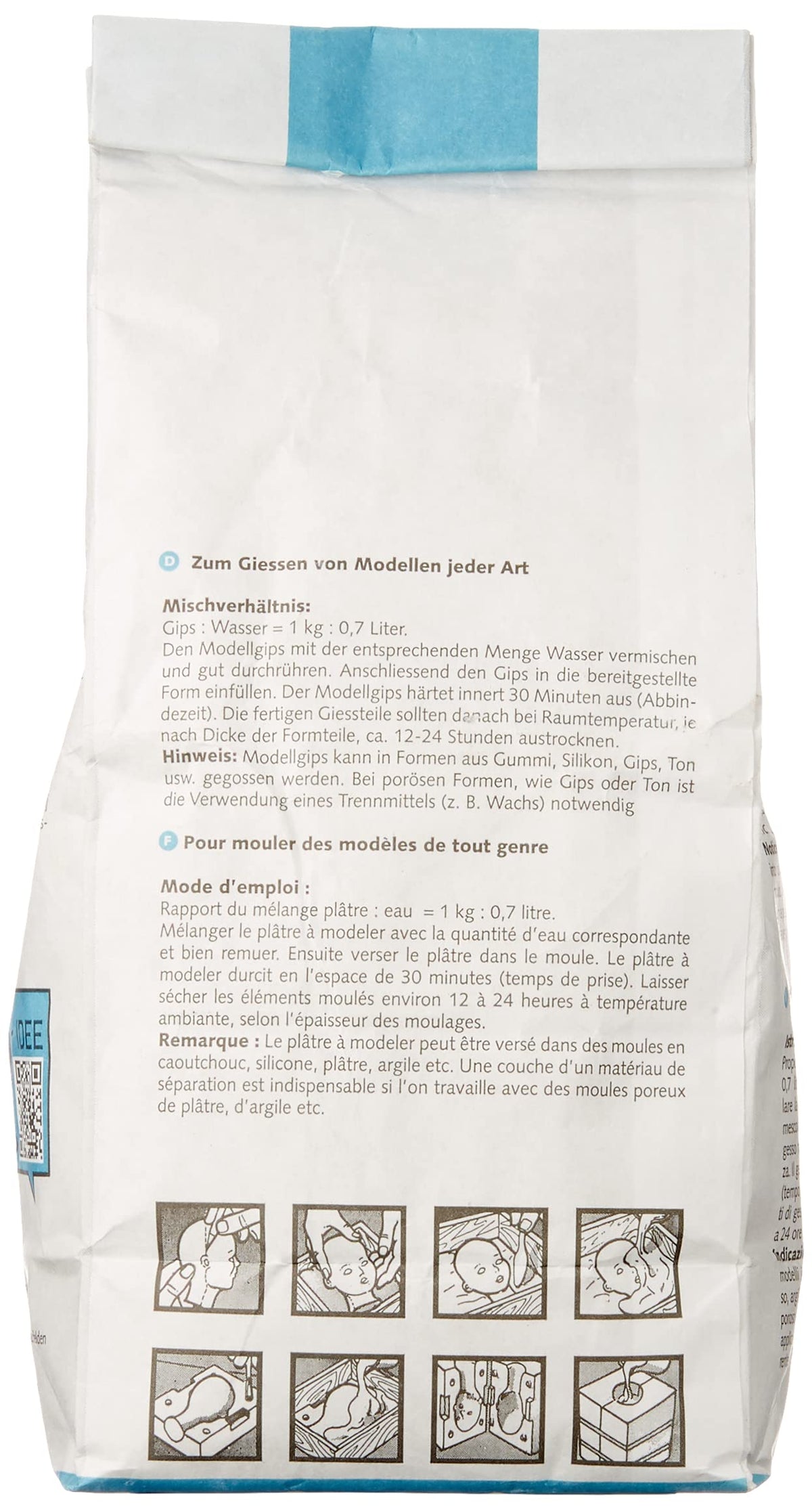 GLOREX 6 2608 429 - Alabit Gießmasse naturweiß, Beutel mit 1000 g, hochwertiger Modelliergips, für Modelle, kleine Reliefs und Gipsformen