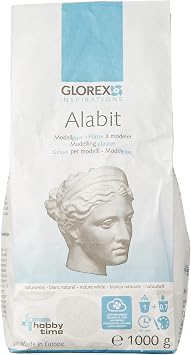 GLOREX 6 2608 429 - Alabit Gießmasse naturweiß, Beutel mit 1000 g, hochwertiger Modelliergips, für Modelle, kleine Reliefs und Gipsformen