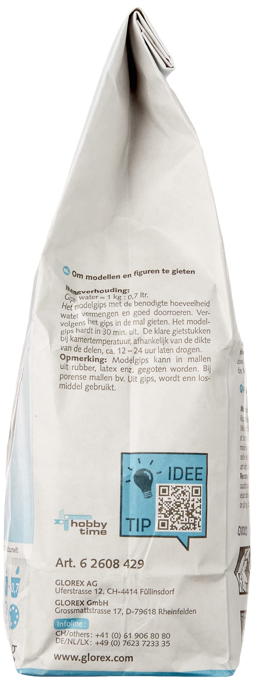 GLOREX 6 2608 429 - Alabit Gießmasse naturweiß, Beutel mit 1000 g, hochwertiger Modelliergips, für Modelle, kleine Reliefs und Gipsformen