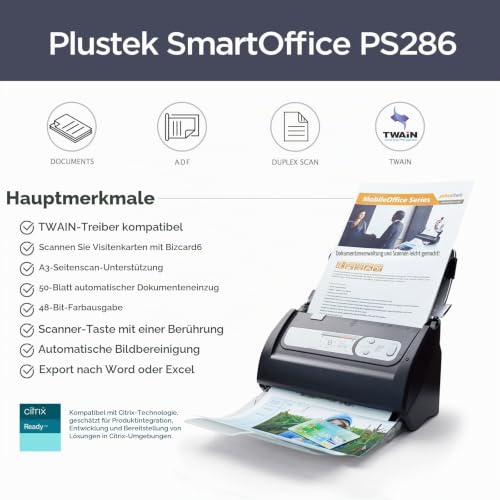 Plustek SmartOffice PS286 Plus Duplex Dokumentenscanner Schwarz, Silber