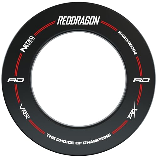 RED DRAGON Marken-Dartscheiben-Umrandungsring – Rückwand aus hochdichtem Schaumstoff, universell passend für Standard-Borstendartscheiben, 360°-Abdeckung, werkzeuglose Montage