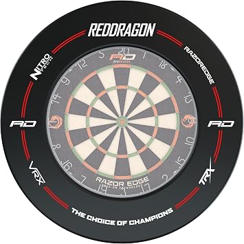 RED DRAGON Marken-Dartscheiben-Umrandungsring – Rückwand aus hochdichtem Schaumstoff, universell passend für Standard-Borstendartscheiben, 360°-Abdeckung, werkzeuglose Montage