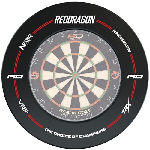 RED DRAGON Marken-Dartscheiben-Umrandungsring – Rückwand aus hochdichtem Schaumstoff, universell passend für Standard-Borstendartscheiben, 360°-Abdeckung, werkzeuglose Montage