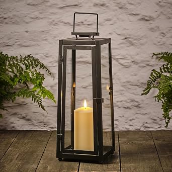 Lights4fun Solar-Laterne aus Metall | mit warmweißer LED-Kerze | Wetterfest für Außen Outdoor Garten Balkon Terrasse | Solarleuchten Solarlampen Gartenleuchten | Höhe 39,5 cm | Schwarz