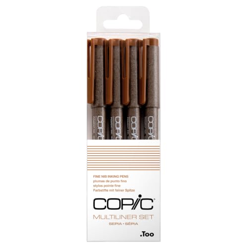 COPIC Multiliner Set, Sepia, 4 Fineliner in verschiedenen Strichstärken, Zeichen Stifte mit einer feinen Spitze und wasserbeständiger Pigmenttinte