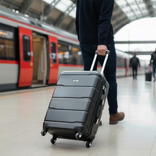 Zelsius Koffer Set 3 Stück, Schwarz | ABS Hartschalenkoffer mit Zahlenschloss, Doppelrollen und Innen Trennwand | Trolley, Koffer Groß, Luggage Set, Handgepäckkoffer, Hartschalenkoffer Set 3 teilig