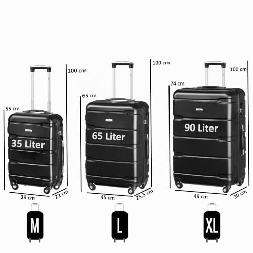 Zelsius Koffer Set 3 Stück, Schwarz | ABS Hartschalenkoffer mit Zahlenschloss, Doppelrollen und Innen Trennwand | Trolley, Koffer Groß, Luggage Set, Handgepäckkoffer, Hartschalenkoffer Set 3 teilig