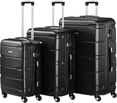 Zelsius Koffer Set 3 Stück, Schwarz | ABS Hartschalenkoffer mit Zahlenschloss, Doppelrollen und Innen Trennwand | Trolley, Koffer Groß, Luggage Set, Handgepäckkoffer, Hartschalenkoffer Set 3 teilig