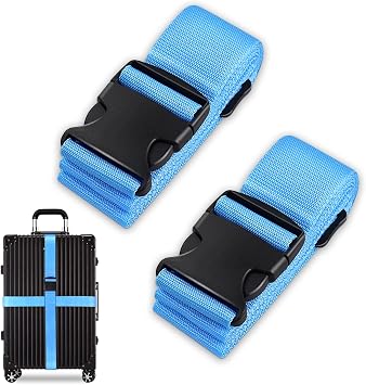 Koffergurt Set, gepäckband, kofferbänder, koffergurte Personalisierte Identifikation Verstellbare Rutschfestes Reisezube (Blau, 2 Stück Set)