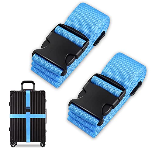 Koffergurt Set, gepäckband, kofferbänder, koffergurte Personalisierte Identifikation Verstellbare Rutschfestes Reisezube (Blau, 2 Stück Set)